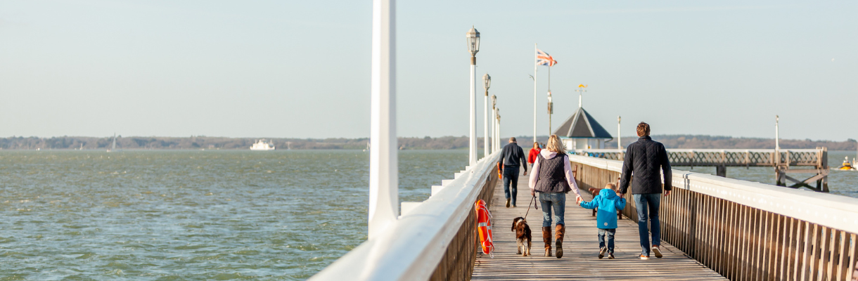 Family walking along Yarmouth Pier, Isle of Wight